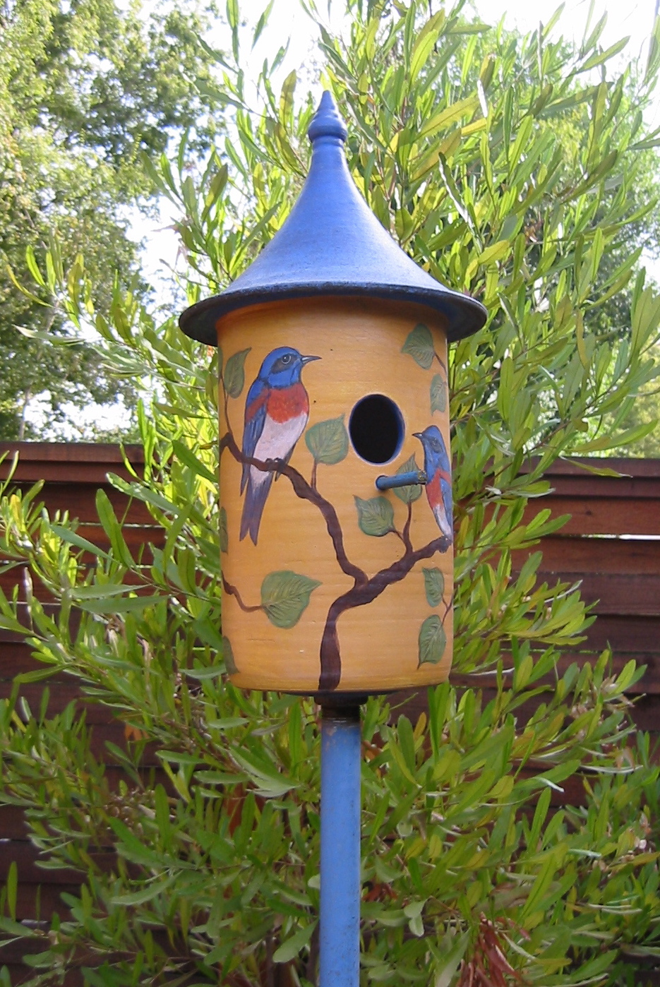 Colorful Ceramic Birdhouse with Bluebird Design